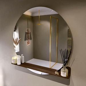 Mondiaz SPOT Badkamerspiegel - rond 110cm - spiegelplanchet - kleur Rust SPOTPLNCHT110RUS
