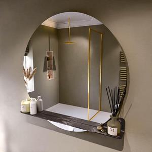 Mondiaz SPOT Badkamerspiegel - rond 110cm - spiegelplanchet - kleur Lava SPOTPLNCHT110LAV