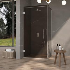 Fortifura Galeria Douchecabine - 80x80x200cm - scharnieren - deurgreep - vlak - rookglas - Geborsteld RVS PVD (Rvs) SW1122557/SW1122566/SW797908/SW797939