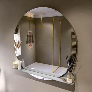 Mondiaz SPOT Badkamerspiegel - rond 120cm - spiegelplanchet - kleur Plata SPOTPLNCHT120PLA