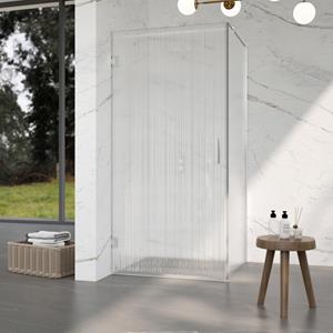 Fortifura Galeria Douchecabine - 90x90x200cm - scharnieren - deurgreep - stabilisatiestang - helder geribbeld - veiligheidsglas - Chroom SW1208821/SW1122560/SW797904/SW797951