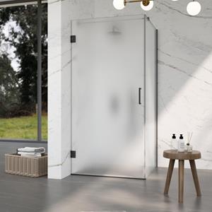 Fortifura Galeria Douchecabine - 90x80x200cm - scharnieren - deurgreep - vlak - gesatineerd veiligheidsglas - Geborsteld gunmetal PVD (Antraciet) SW1122553/SW1122563/SW797907/SW797925