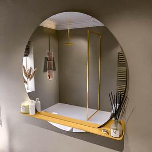 Mondiaz SPOT Badkamerspiegel - rond 120cm - spiegelplanchet - kleur Ocher SPOTPLNCHT120OCH