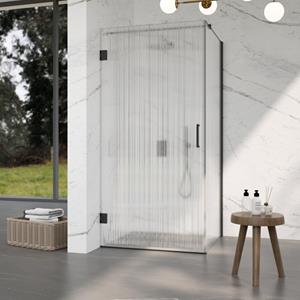 Fortifura Galeria Douchecabine - 90x80x200cm - scharnieren - deurgreep - stabilisatiestang - helder geribbeld - veiligheidsglas - mat zwart SW1208821/SW1122561/SW797905/SW797952