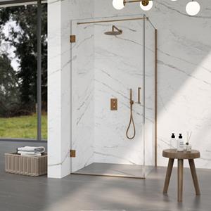 Fortifura Galeria Douchecabine - 100x90x200cm - scharnieren - deurgreep - stabilisatiestang - vlak - helder veiligheidsglas - Geborsteld koper PVD (Koper) SW1122549/SW1122565/SW876702/SW797926
