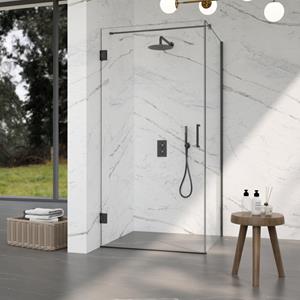 Fortifura Galeria Douchecabine - 80x100x200cm - scharnieren - deurgreep - stabilisatiestang - vlak - helder veiligheidsglas - Geborsteld gunmetal PVD (Antraciet) SW1122547/SW1122563/SW797907/SW797915