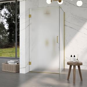 Fortifura Galeria Douchecabine - 90x90x200cm - scharnieren - deurgreep - vlak - gesatineerd veiligheidsglas - Geborsteld messing PVD (Goud) SW1122553/SW1122564/SW797910/SW797929