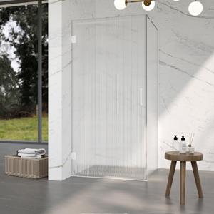 Fortifura Galeria Douchecabine - 90x100x200cm - scharnieren - deurgreep - stabilisatiestang - helder geribbeld - veiligheidsglas - mat wit SW1208821/SW1122562/SW797906/SW797955