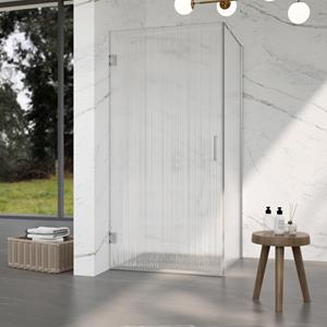Fortifura Galeria Douchecabine - 100x100x200cm - scharnieren - deurgreep - stabilisatiestang - helder geribbeld - veiligheidsglas - Geborsteld RVS PVD (Rvs) SW1208822/SW1122566/SW797908/SW797955