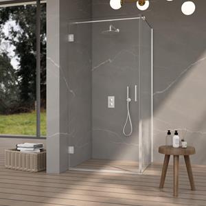 Fortifura Galeria Douchecabine - 80x120x200cm - scharnieren - deurgreep - stabilisatiestang - vlak - helder veiligheidsglas - Geborsteld RVS PVD (Rvs) SW1122547/SW1122566/SW797908/SW797917