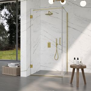 Fortifura Galeria Douchecabine - 100x140x200cm - scharnieren - deurgreep - stabilisatiestang - vlak - helder veiligheidsglas - Geborsteld messing PVD (Goud) SW1122549/SW1122564/SW797910/SW797916