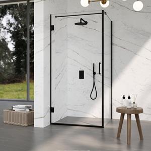 Fortifura Galeria Douchecabine - 100x140x200cm - scharnieren - deurgreep - stabilisatiestang - vlak - helder veiligheidsglas - Geborsteld gunmetal PVD (Antraciet) SW1122549/SW1122563/SW797907/SW797916