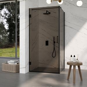 Fortifura Galeria Douchecabine - 90x140x200cm - scharnieren - deurgreep - vlak - rookglas - Geborsteld gunmetal PVD (Antraciet) SW1122558/SW1122563/SW797907/SW797946