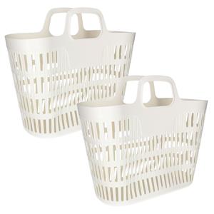 CM Flexibele wasmand/tas - 2x - creme wit - 25 liter - kunststof - 47 x 18 x  - opbergen -