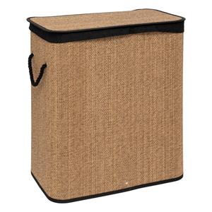 5five Dubbele Wasmand met deksel - bamboe hout - 100 Liter- naturel zwart - 52 x 32 x 63 cm - sorteren -