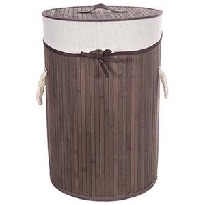 CM Wasmand - stof met hout look - met deksel - opvouwbaar - bruin - 33 x 49  -