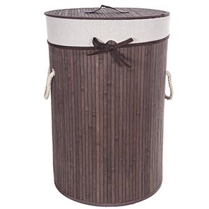 CM Wasmand - stof met hout look - met deksel - opvouwbaar - bruin - x 56  -