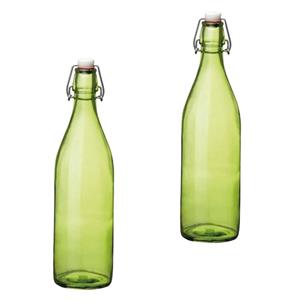Merkloos Set van 2 groene giara flessen met beugeldop -