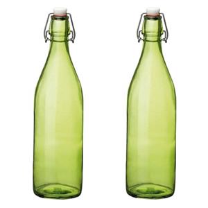 Merkloos 5x stuks groene giara flessen met beugeldop 30 cm van 1 liter -