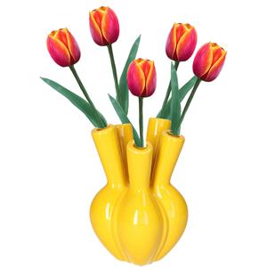 Merkloos Bloemenvaas - tulpenvaas - geel - keramiek - 12 x 18 cm - toetervaas -