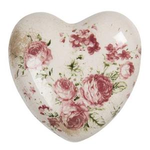 Clayre & Eef Decoratie Hart 11x11x4 cm Beige Roze Keramiek Hartvormig