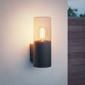 HOFTRONIC™ Blaze LED wandlamp smoked glas - ex. E27 lichtbronnen - max. 15 Watt - Up Light - Muurlamp - Muurverlichting - IP44 voor binnen en buiten - Zwart