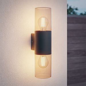 HOFTRONIC™ Blaze LED wandlamp smoked glas - ex. E27 lichtbronnen - max. 15 Watt - Up & Down light - Muurlamp - Muurverlichting - IP44 voor binnen en buiten - Zwart