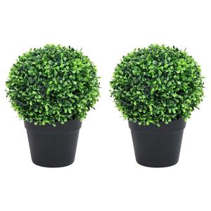 VidaXL Kunstplanten met pot 2 st buxus bolvorming 37 cm groen
