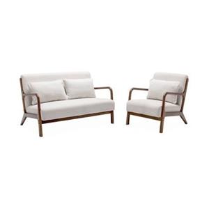 Sweeek  2-zitsbank + boucleéstoffe fauteuil van licht walnoot