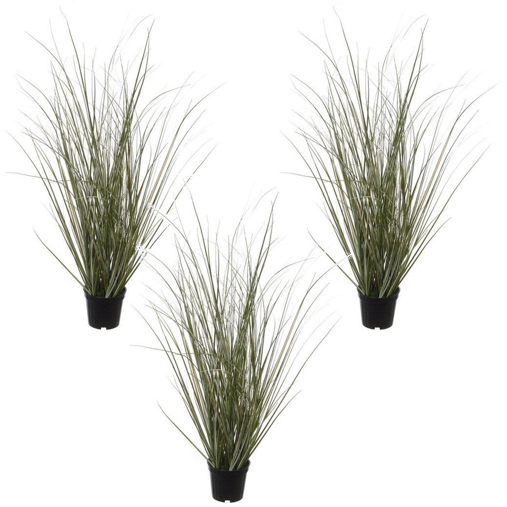 Louis Maes Set van 3x stuks groene duingras Ammophila Arenaria kunstplanten in zwarte kunststof pot 50 cm -