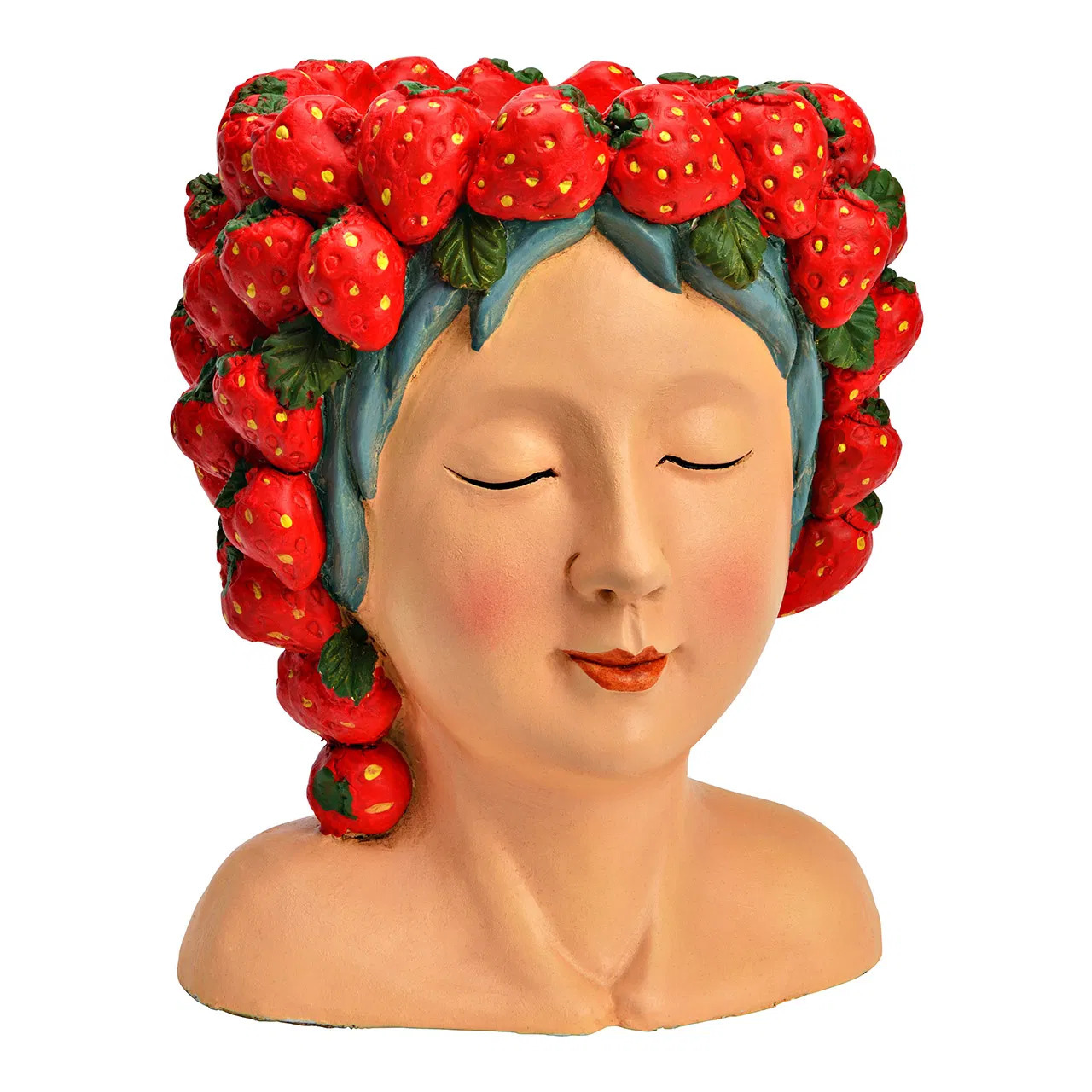 Merkloos Bloempot/vaas vrouwenhoofd - aardbeienmeisje - rood - keramiek - 22 x 28 x 21 cm -