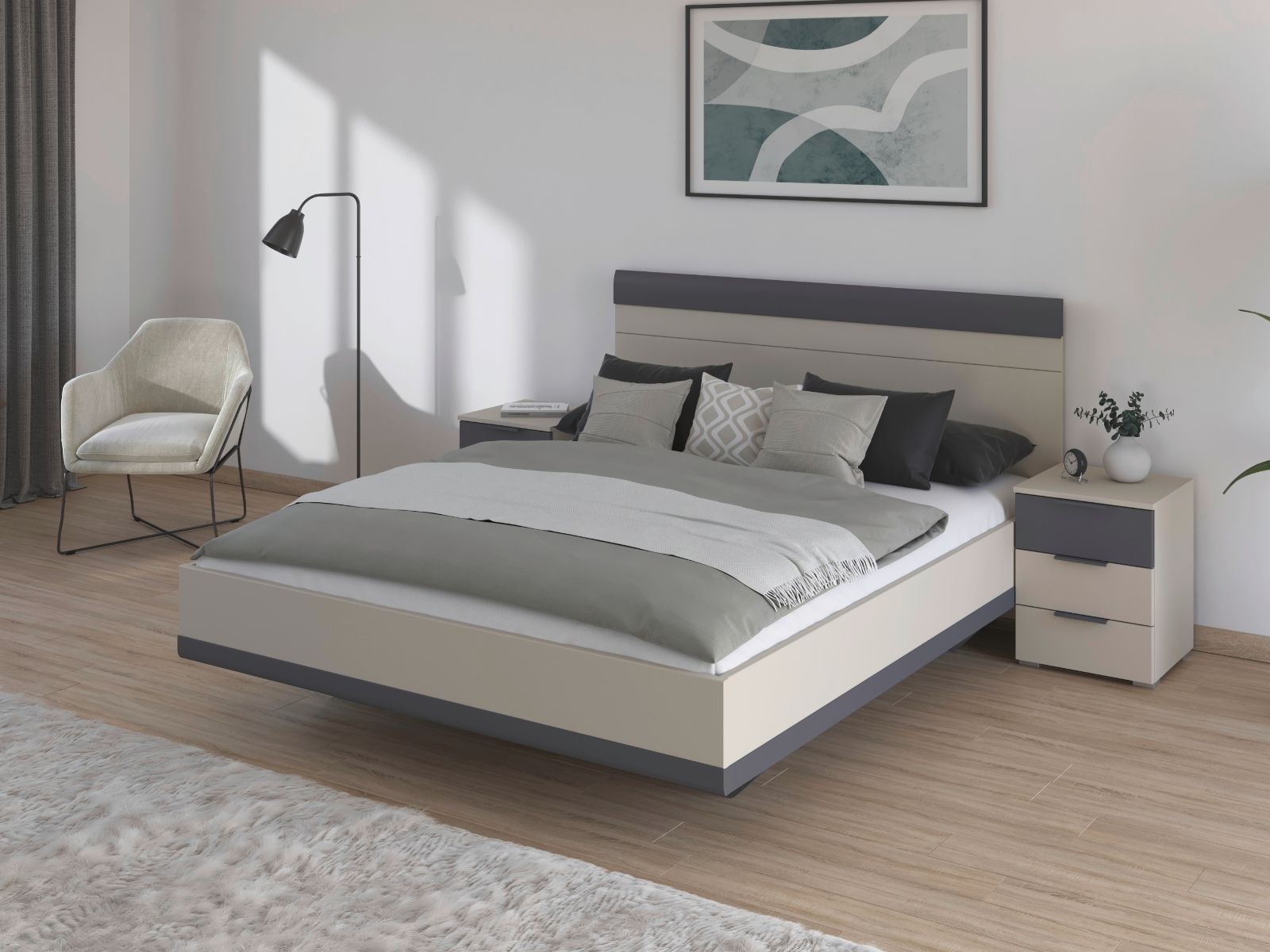 Mobistoxx Bed met nachtkastjes SAJORIS 160x200 cm kasjmier/metaalgrijs