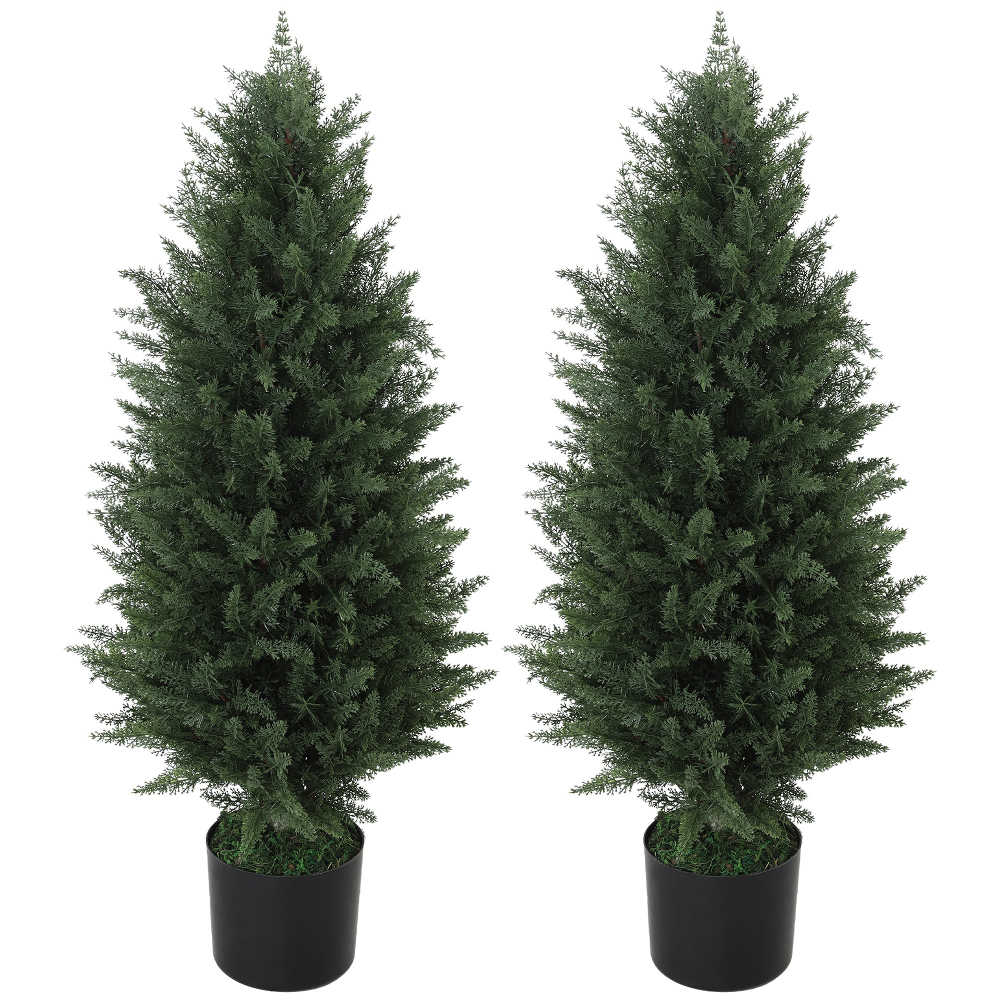 HOMCOM Set van 2 Kunstcipressen, Kunstbomen met 831 Bladeren, met Cementpot, UV-bestendig, Kunstplant, 90 cm, Groen