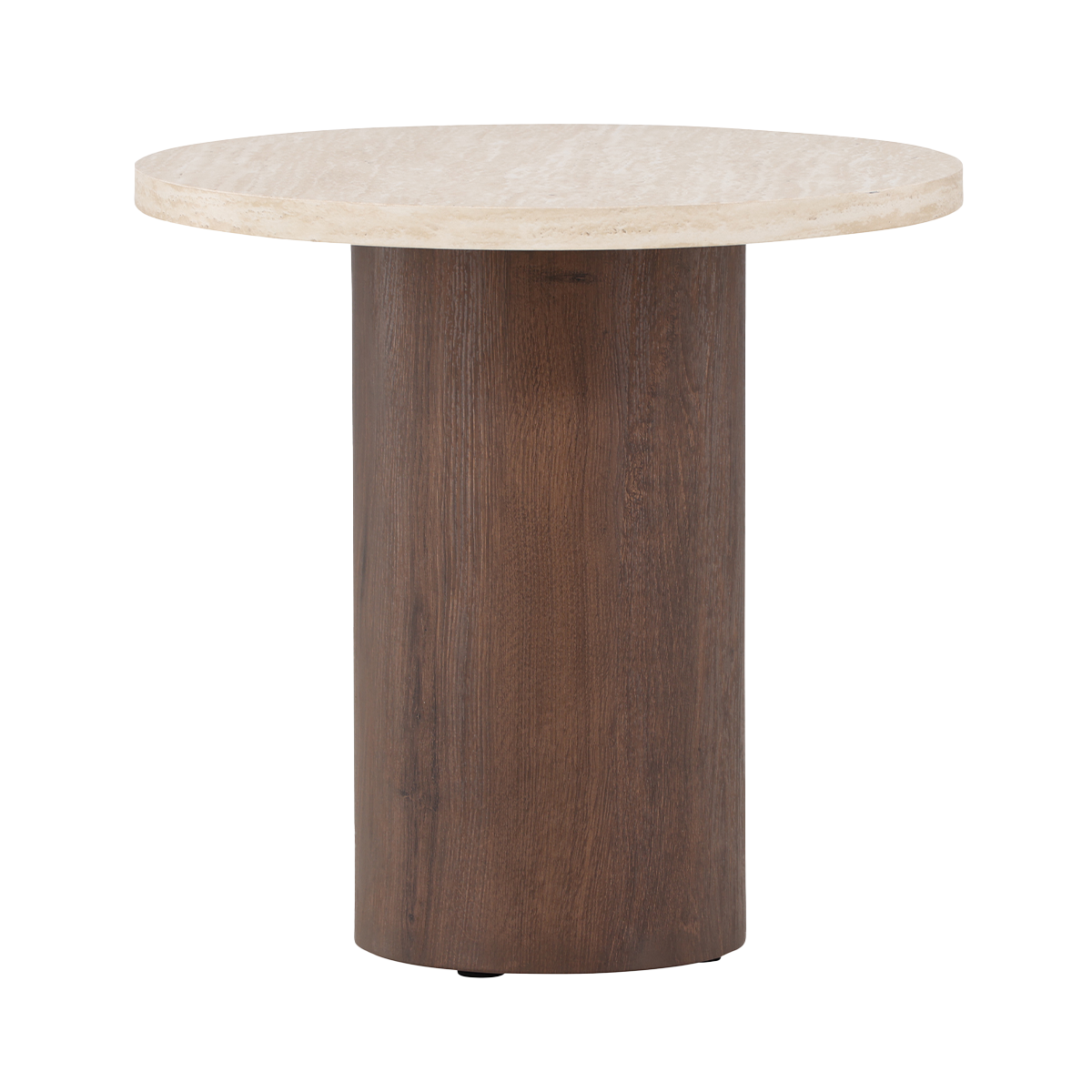 Nest living Jente ronde houten bijzettafel donkerbruin met travertine tafelblad- Ø 50 cm