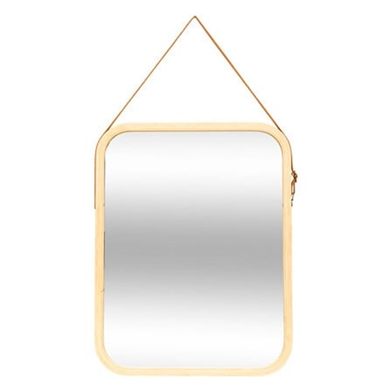 Atmosphera Vierkante wandspiegel Soho - met ophanglus - naturel - bamboe/glas - 35 x 45 cm -
