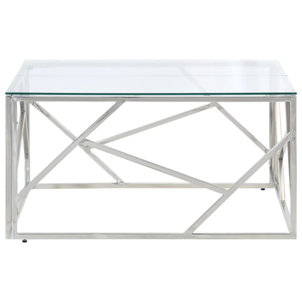 vidaXL Salontafel roestvrijstaal en gehard glas zilverkleurig