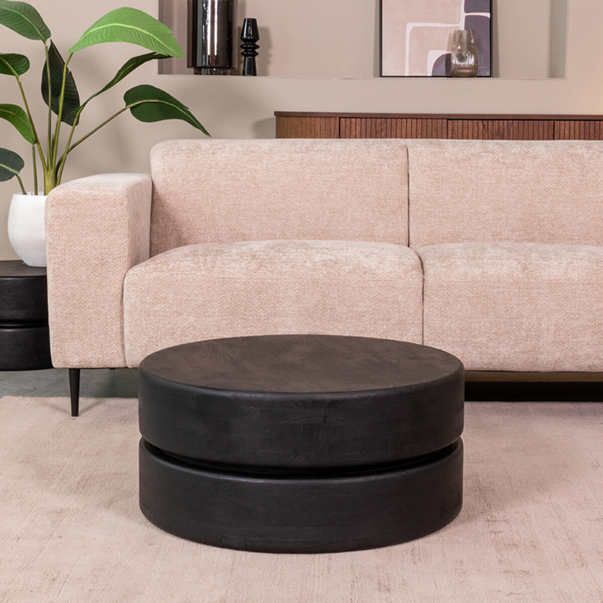 LABEL51 Ronde Salontafel Milly Mangohout, 70cm - Zwart