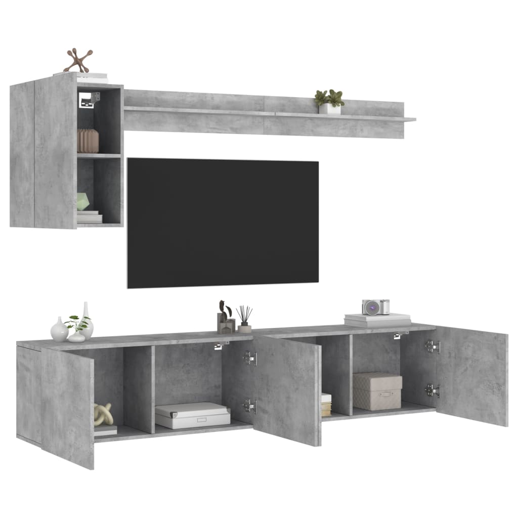 VidaXL 5-delige Tv-wandmeubelset bewerkt hout betongrijs