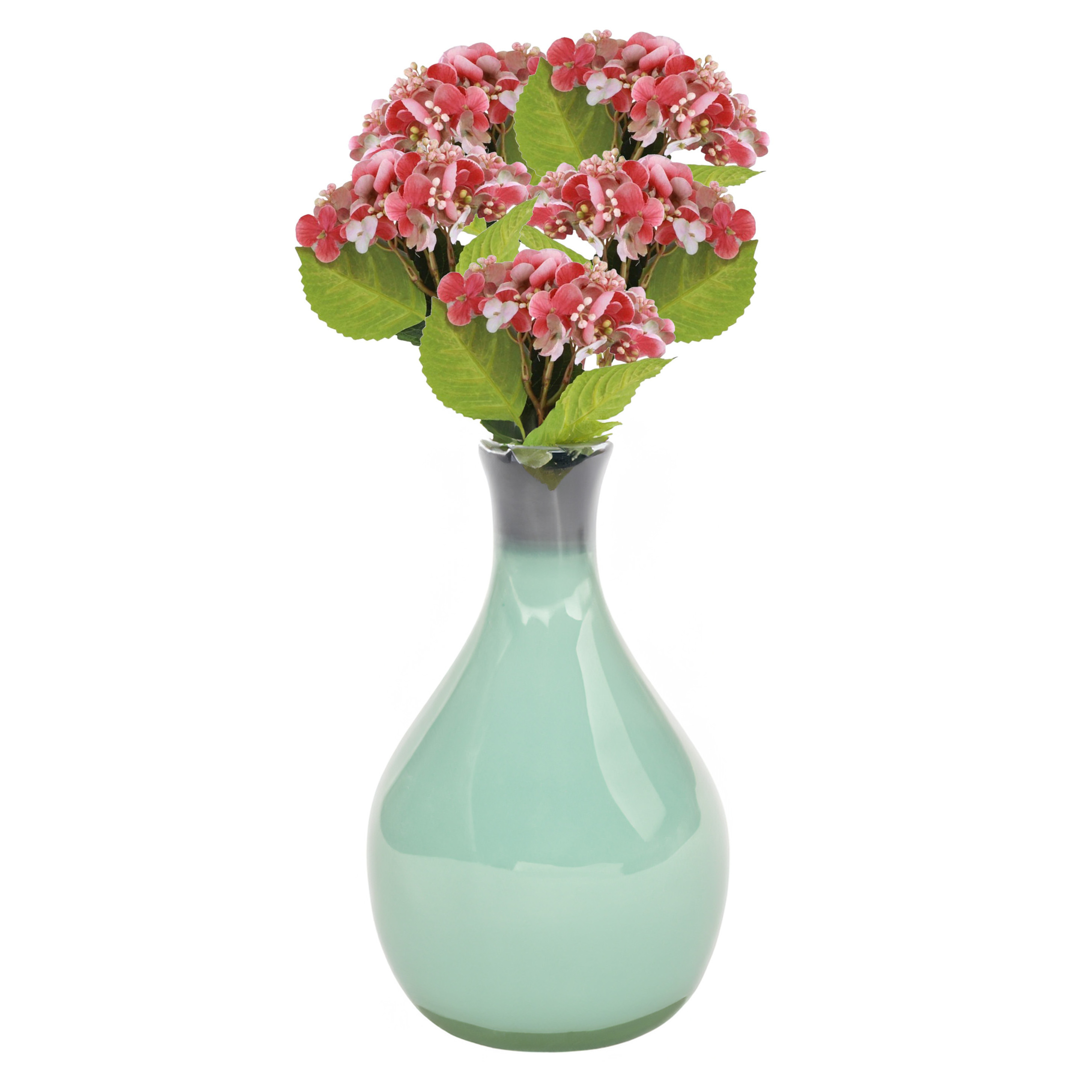 Chaks Kunstbloem Hortensia tak - 5x - roze - 35 cm - losse steel - Kunst zijdebloemen -
