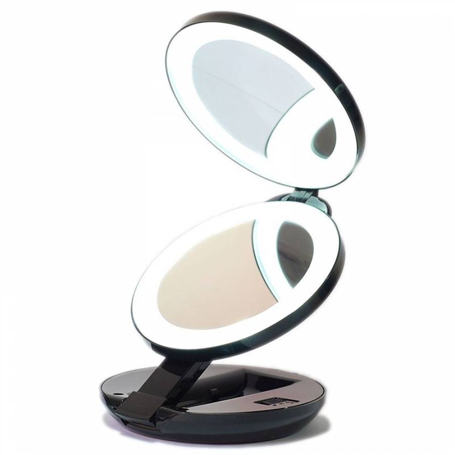 UNIQ LED Compact dubbele cosmetische spiegel voor reizen - zwart