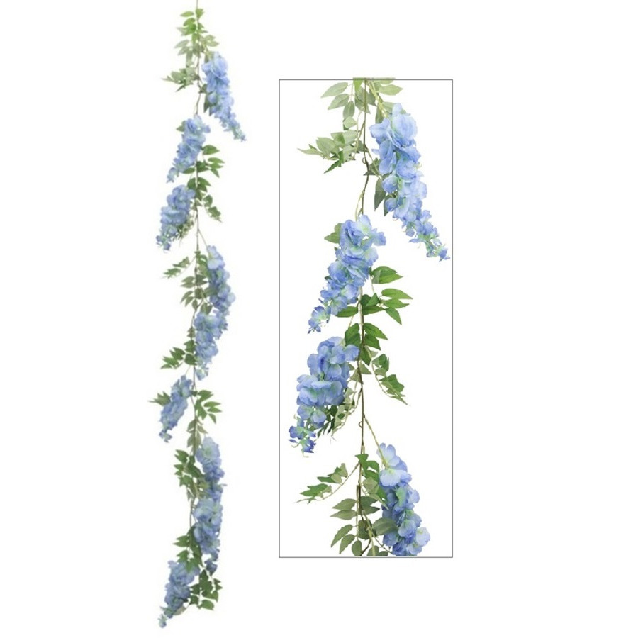 Chaks Blauweregen/wisteria - slinger - kunstbloemen - blauw - 110 cm - kunstplanten -