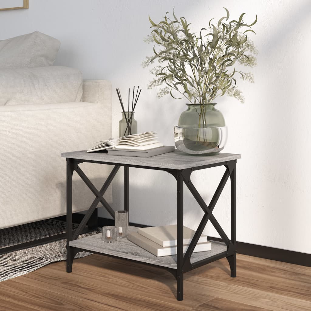 vidaXL Bijzettafel 55x38x45 cm bewerkt hout grijs sonoma eikenkleurig