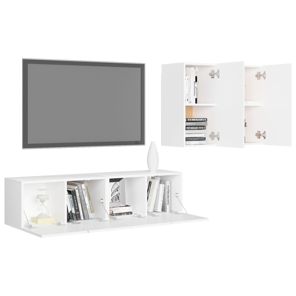 vidaXL 4-delige Tv-meubelset bewerkt hout wit