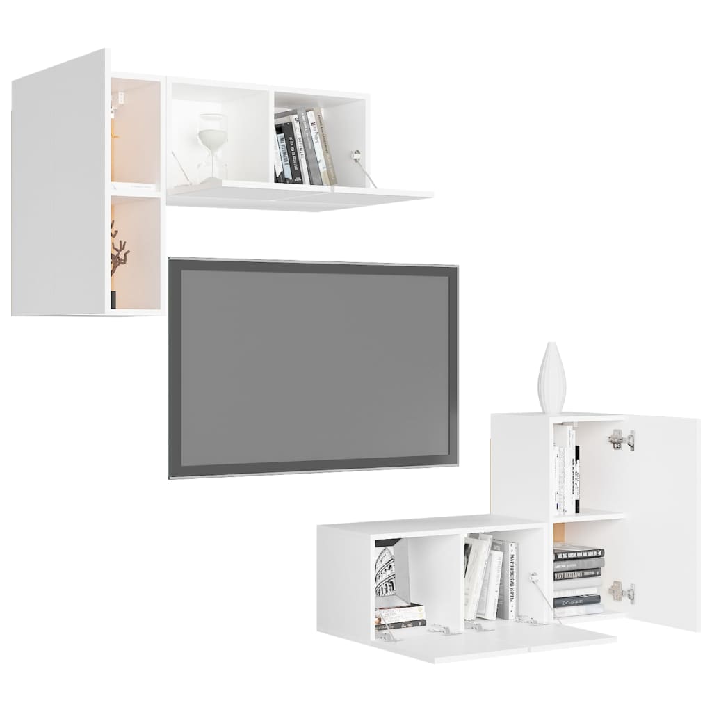 vidaXL 4-delige Tv-meubelset bewerkt hout wit