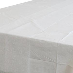 Merkloos Wit tafelkleed 274 x 137 cm met witte tafelloper met glitters voor de kersttafel -