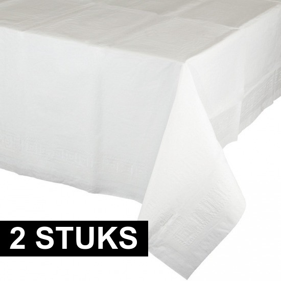 Merkloos Party/verjaardag Tafelkleed - 2x - wit - 274 x 137 cm - tafellaken van papier -