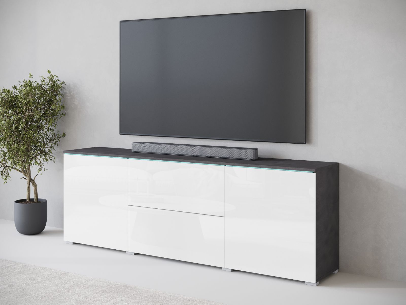 Mobistoxx Tv-meubel VITTORIO 2 deuren 2 lades grafiet/hoogglans wit