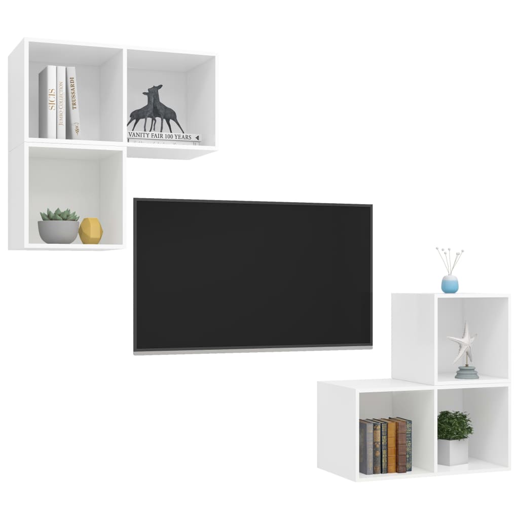 vidaXL 4-delige Tv-meubelset spaanplaat wit