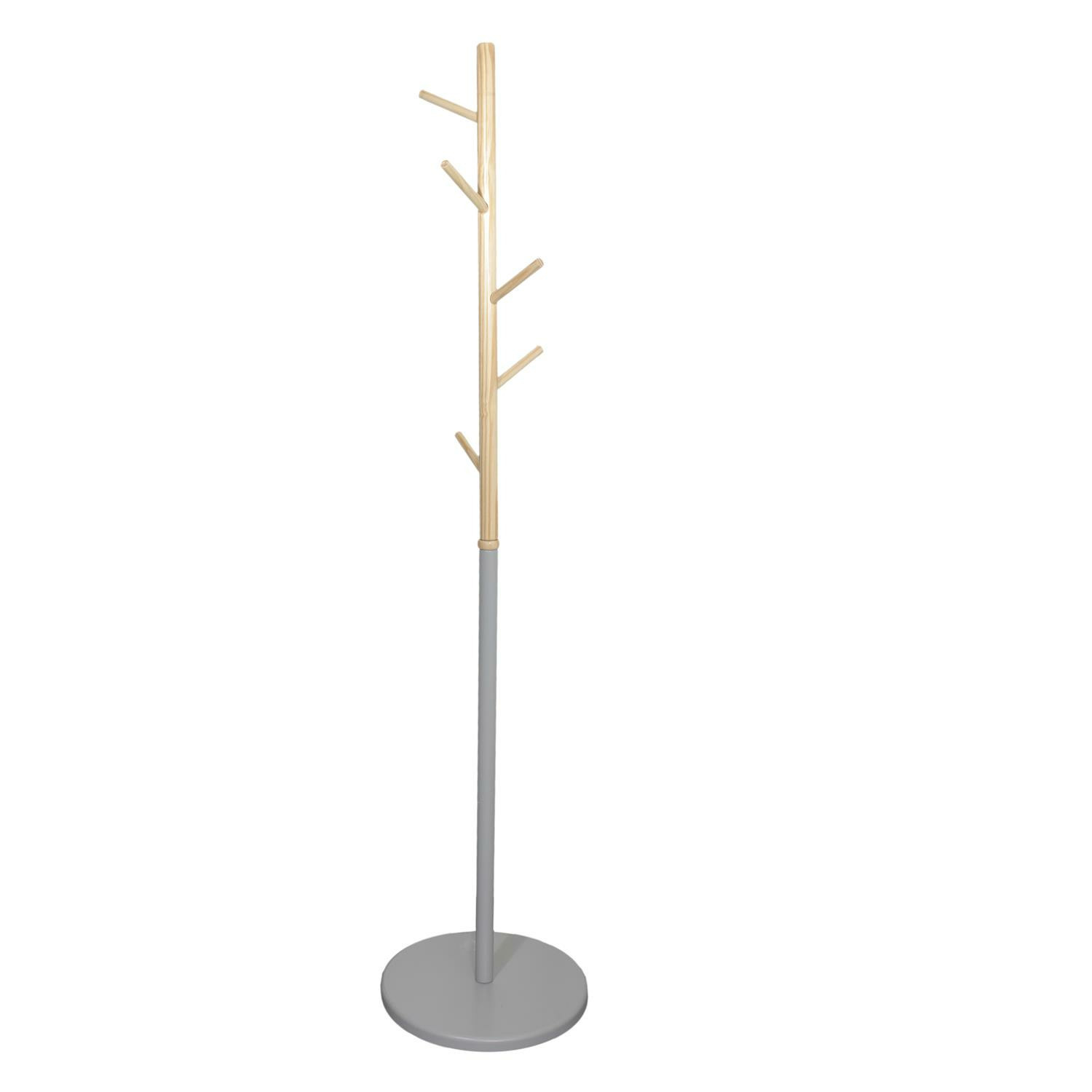 Home Deco Factory Kapstok - grijs - metaal/hout - 6 haken - 173 cm - staand -