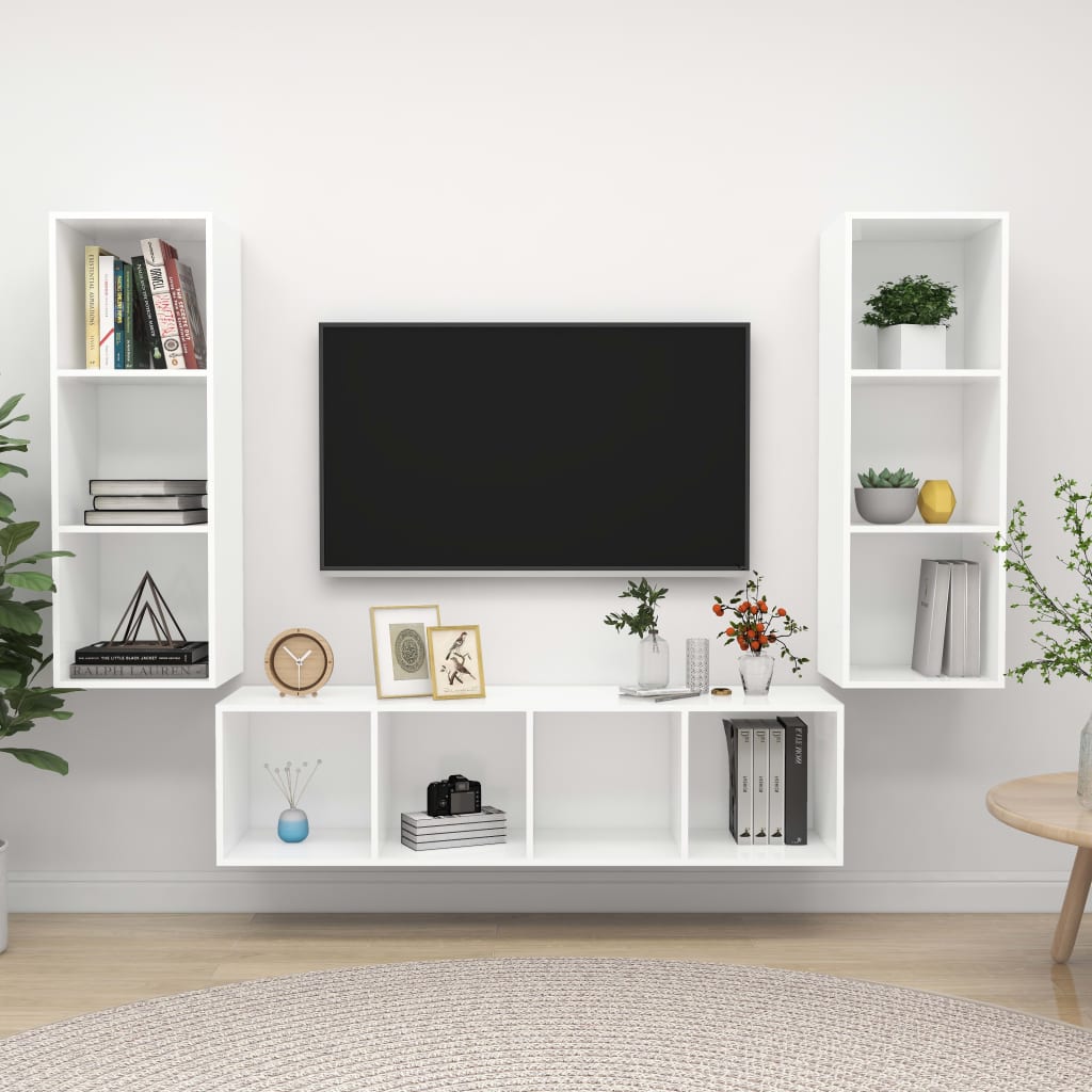 VidaXL 3-delige Tv-meubelset spaanplaat wit